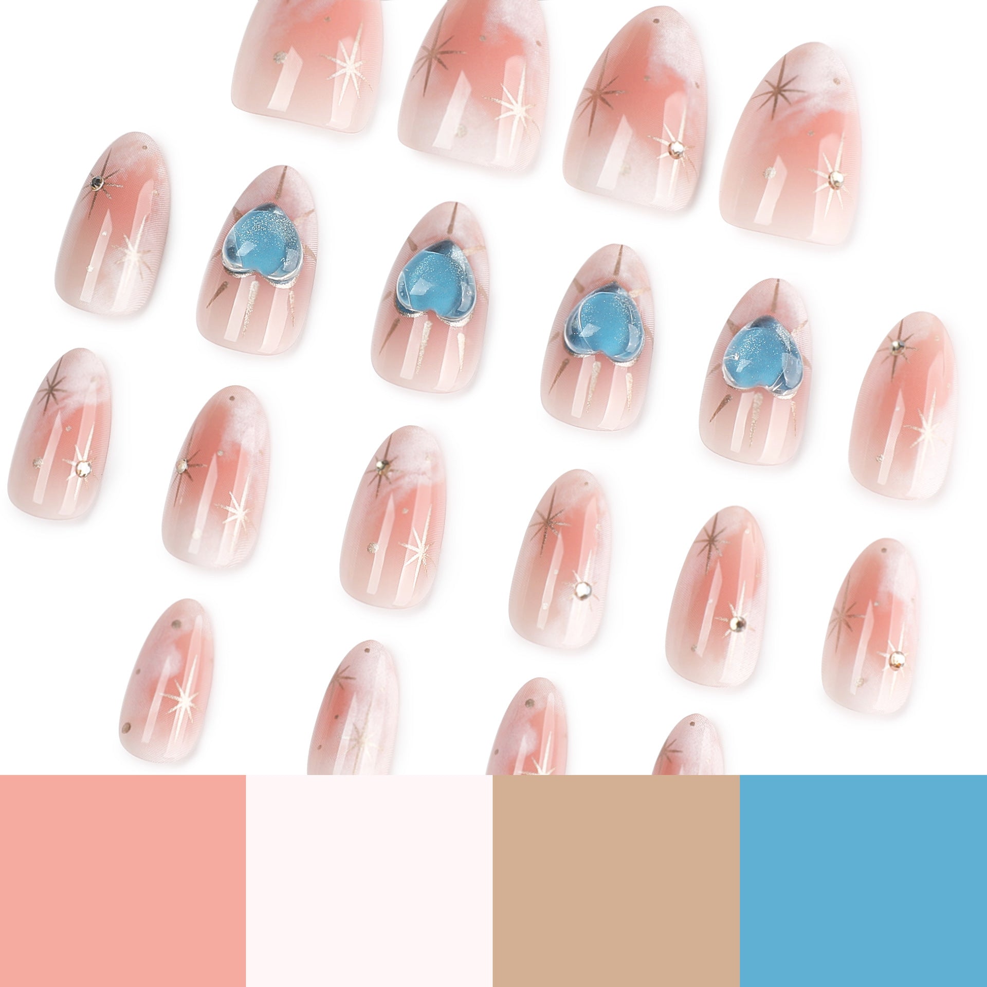 Sweet Love Smudge Presson on Nails 24Pcs Short Almond Nails