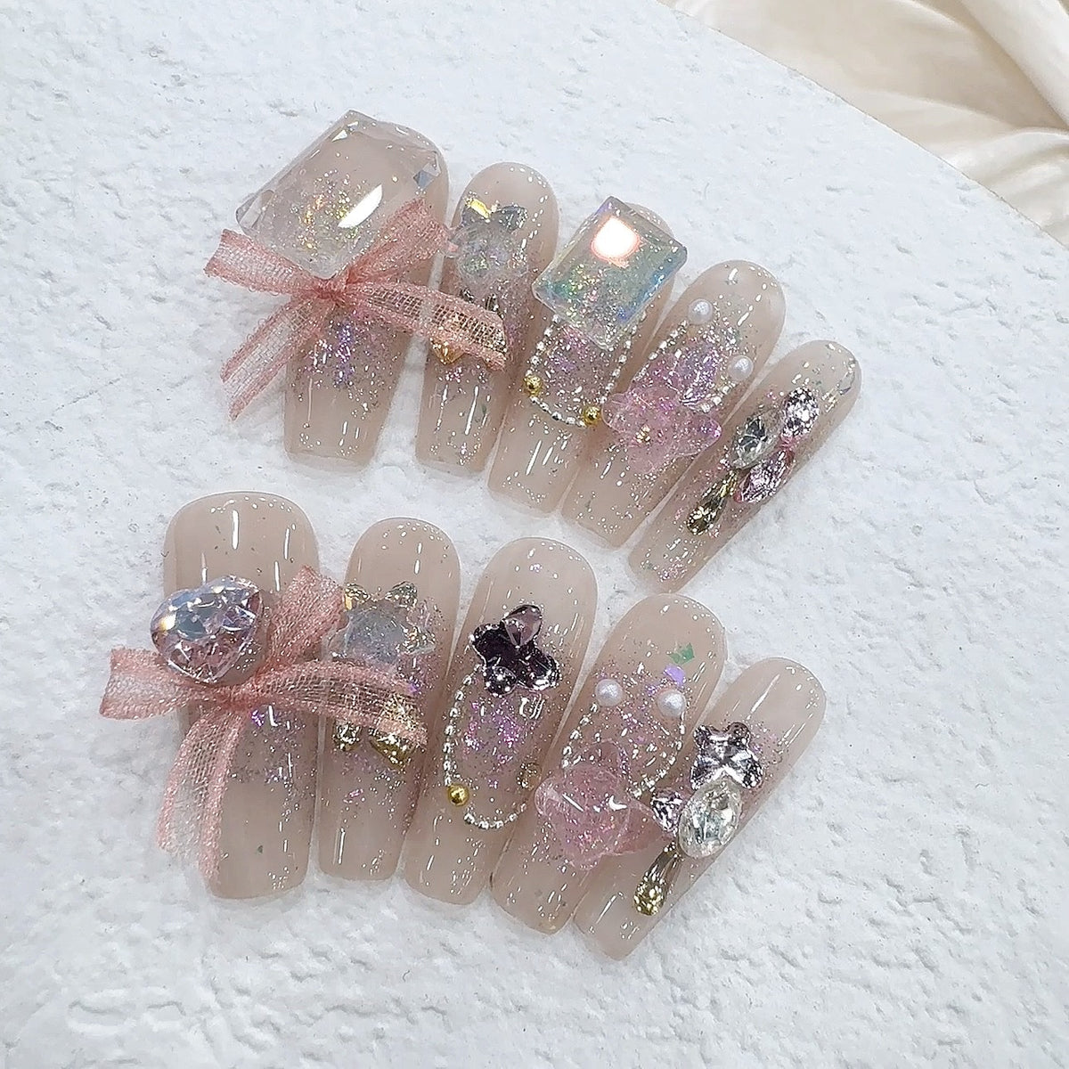 Bow Diamond Handmade press on Nails / 10Pcs  Ballerina Nails