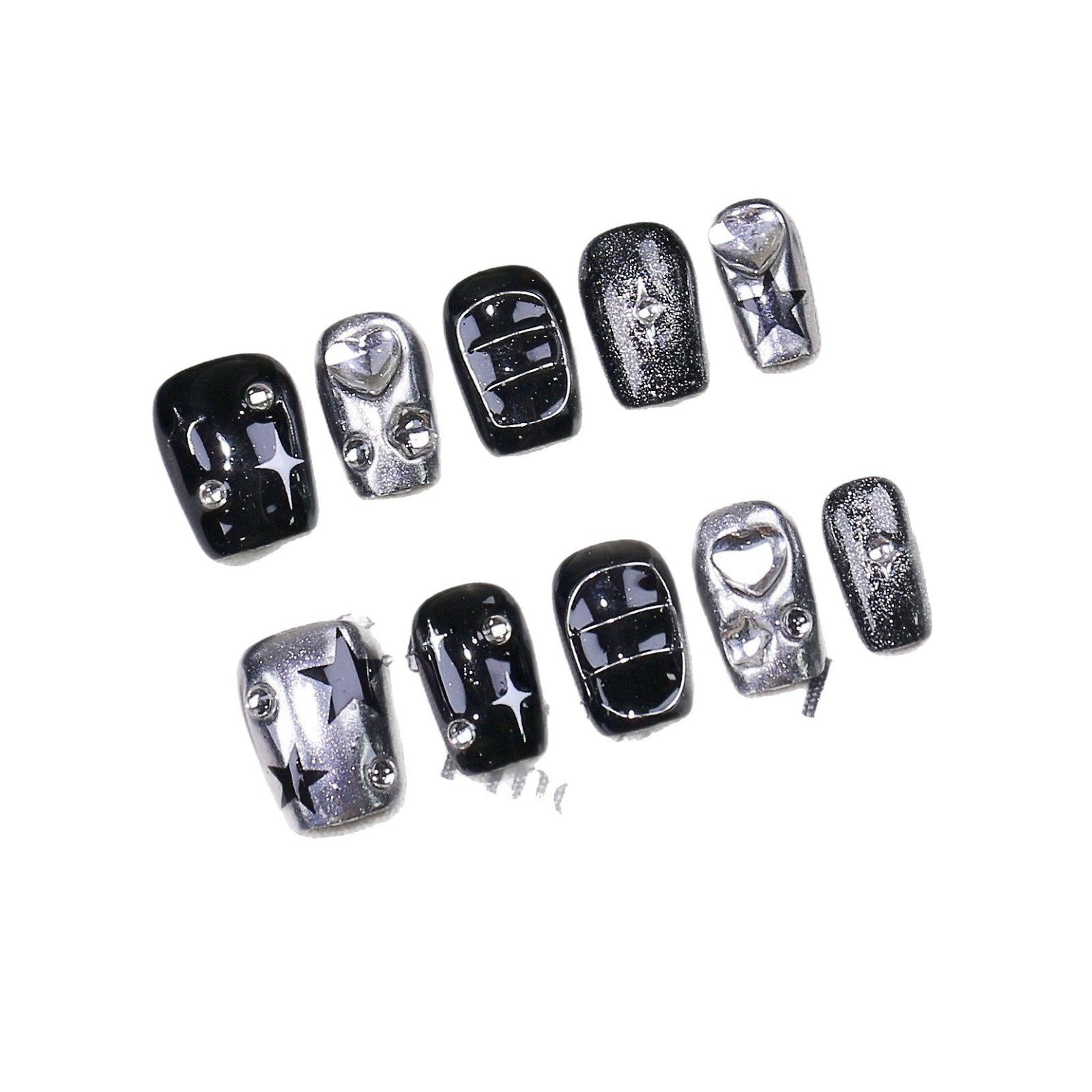 Metal Cool Girl Handmade press on Nails / 10Pcs Squoval Nails