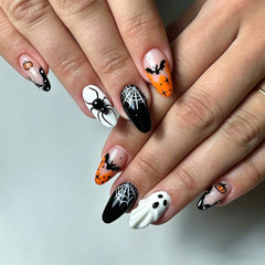 Spooky Pumpkin  Presson on Nails 10Pcs Medium Almond Nails
