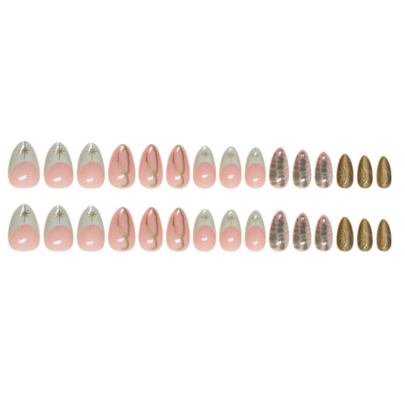 Star Simple Lines Press on Nails 24Pcs Medium Almond Nails