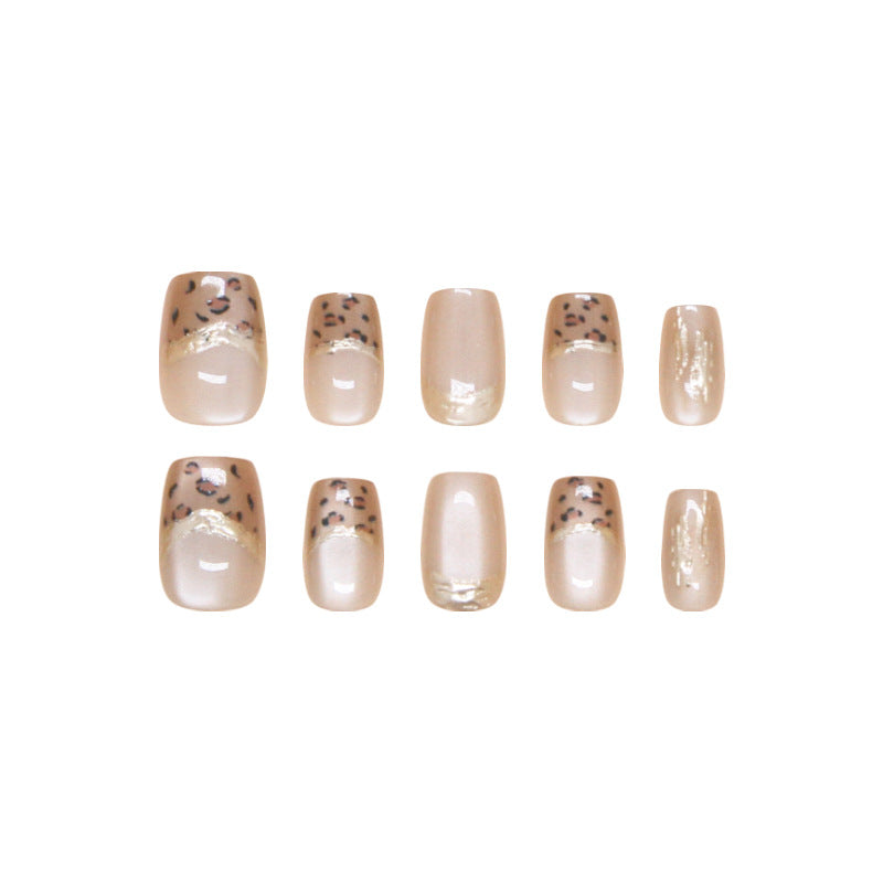 Leopard Print 3D Lines Cat Eye Gradient（Handmade press on nails）/10Pcs Squoval Nails