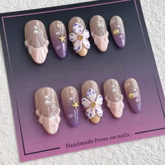 3D Hawaiian Flowers（Handmade press on nails）/10Pcs Almond Nails
