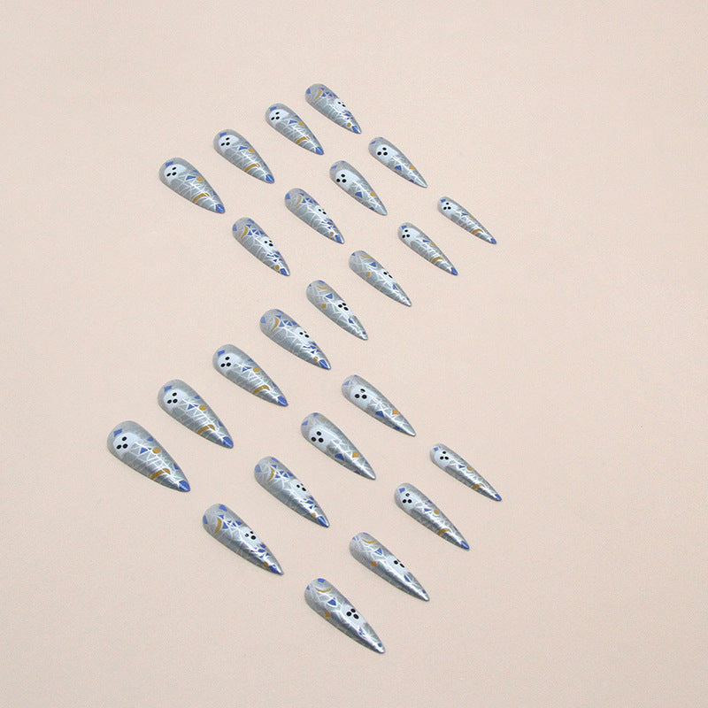 Grid Ghost Press on Nails 24Pcs Long Stiletto Nails  