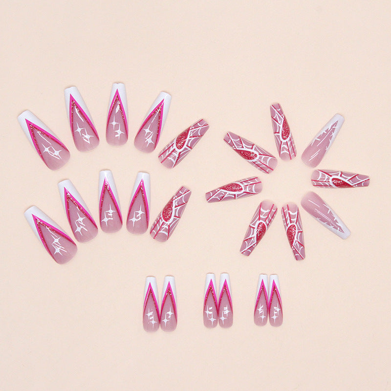 Spider Web Heart Press on Nails 24Pcs Long Ballerina Nails  