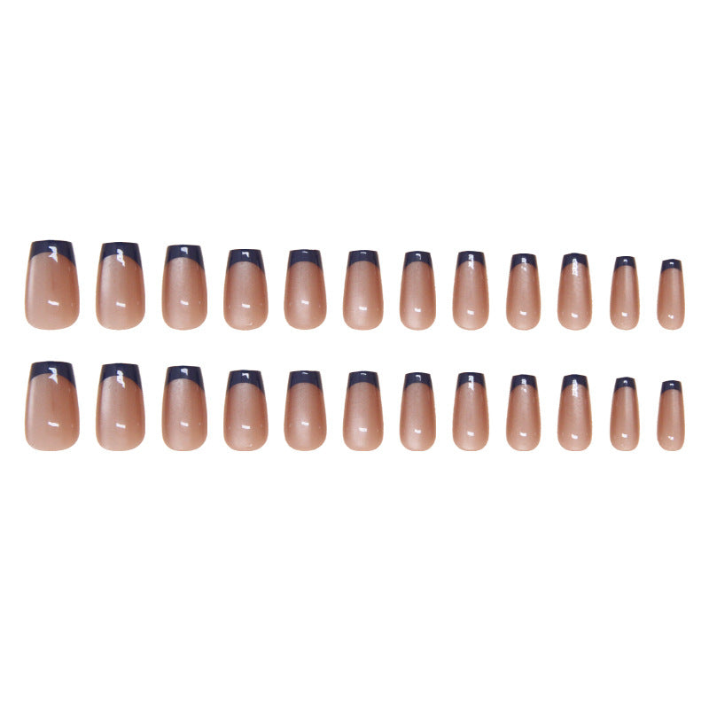 Blue French Cat Eye Nude Press on Nails 24Pcs Medium Squoval Nails