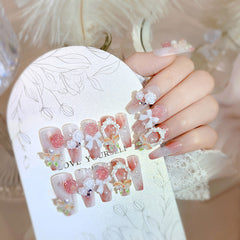 Flower Bow Handmade press on Nails / 24Pcs Ballerina Nails