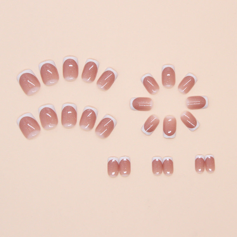 French Fine Glitter Pink Press on Nails 24Pcs Medium Squoval Nails