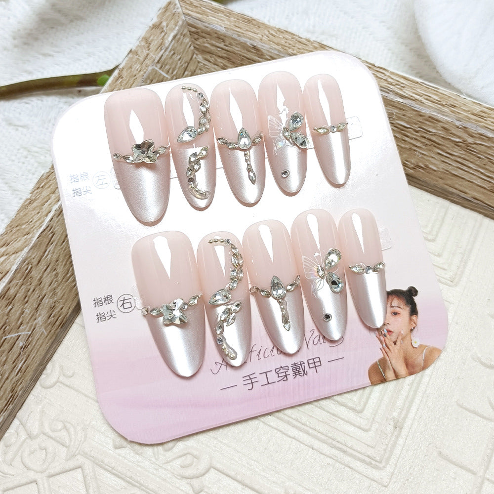 Butterfly French Cat Eye（Handmade press on nails）/10Pcs Stiletto Nails