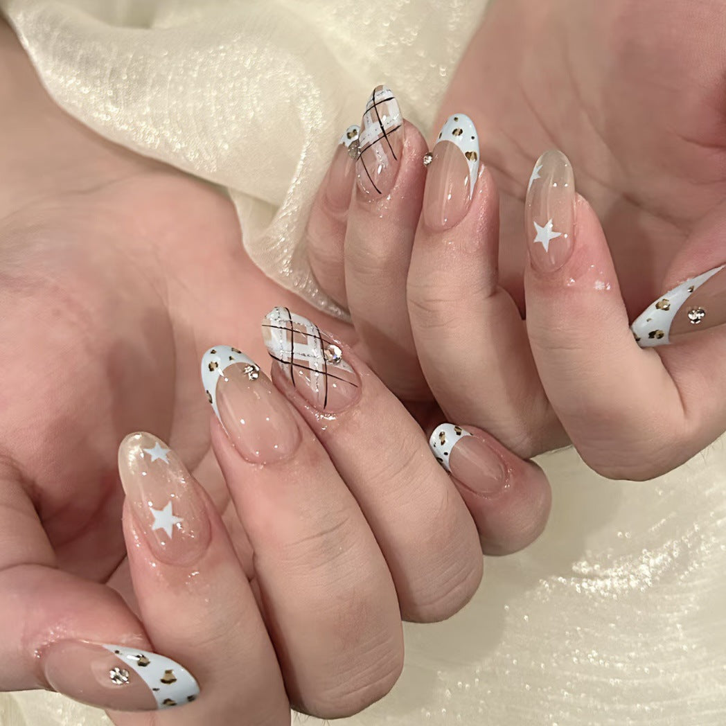 Blue Latte Cat Eye Press on Nails 10Pcs Medium Almond Nails