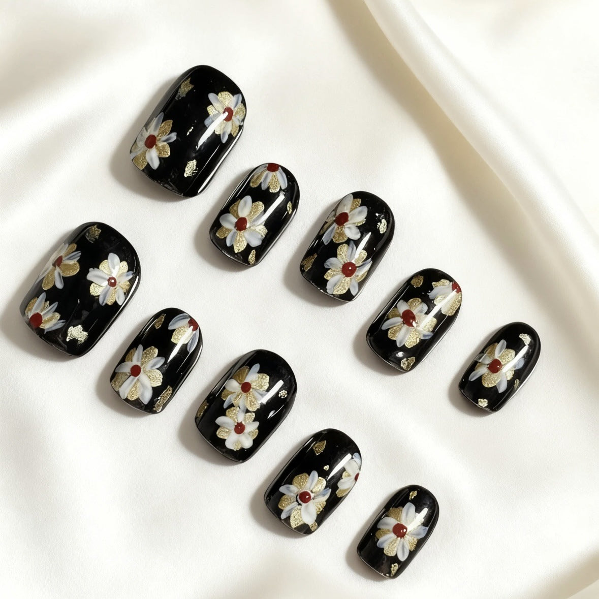 Retro Flower （Handmade press on nails）/10Pcs Square Nails