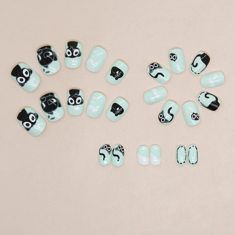 Little Black Cat（Handmade Press On Nails）/24Pcs  Short Children Nails