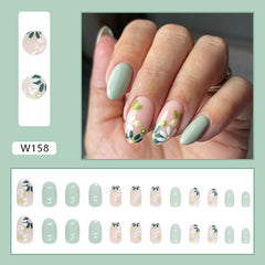 Fresh Flowers Press on Nails 24Pcs Short Oval Nails