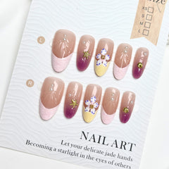3D Hawaiian Flowers（Handmade press on nails）/10Pcs Almond Nails
