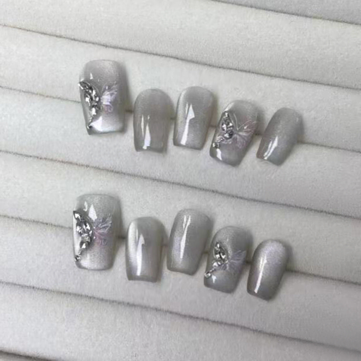 3D Diamond Butterfly Cat Eye（Handmade press on nails）/10Pcs Squoval Nails