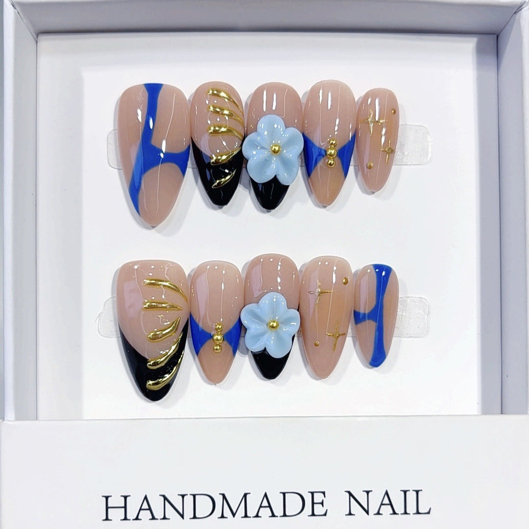Embossed Gilt Floral（Handmade press on nails）/10Pcs Almond Nails