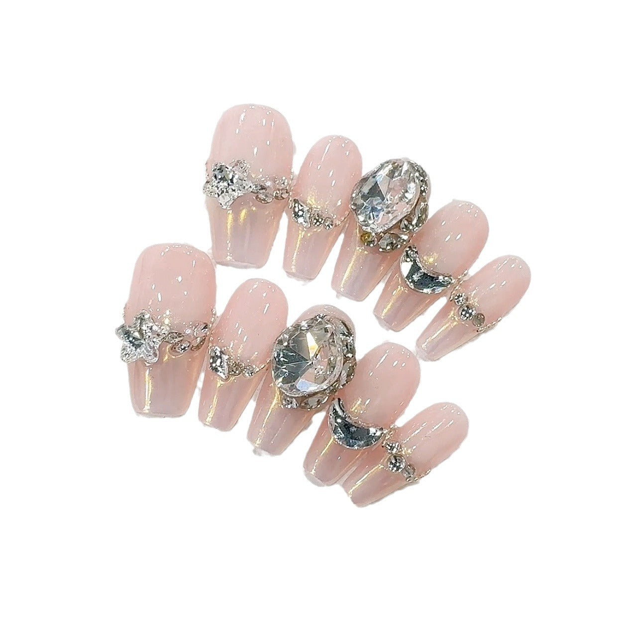 Aurora French Diamond Handmade press on Nails / 10Pcs  Ballerina Nails