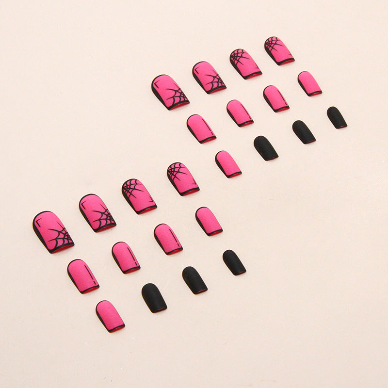 Comic Spider Web Press on Nails 24Pcs Medium Squoval Nails  