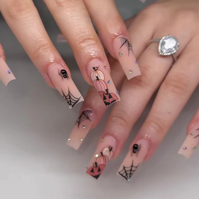 Pumpkin Spider Web Press on Nails 24Pcs Medium Ballerina  Nails  