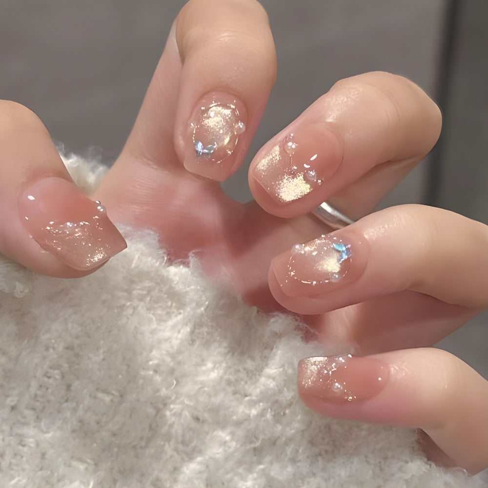 Sparkle Butterfly Cat Eye（Handmade press on nails）/10Pcs Squoval Nails