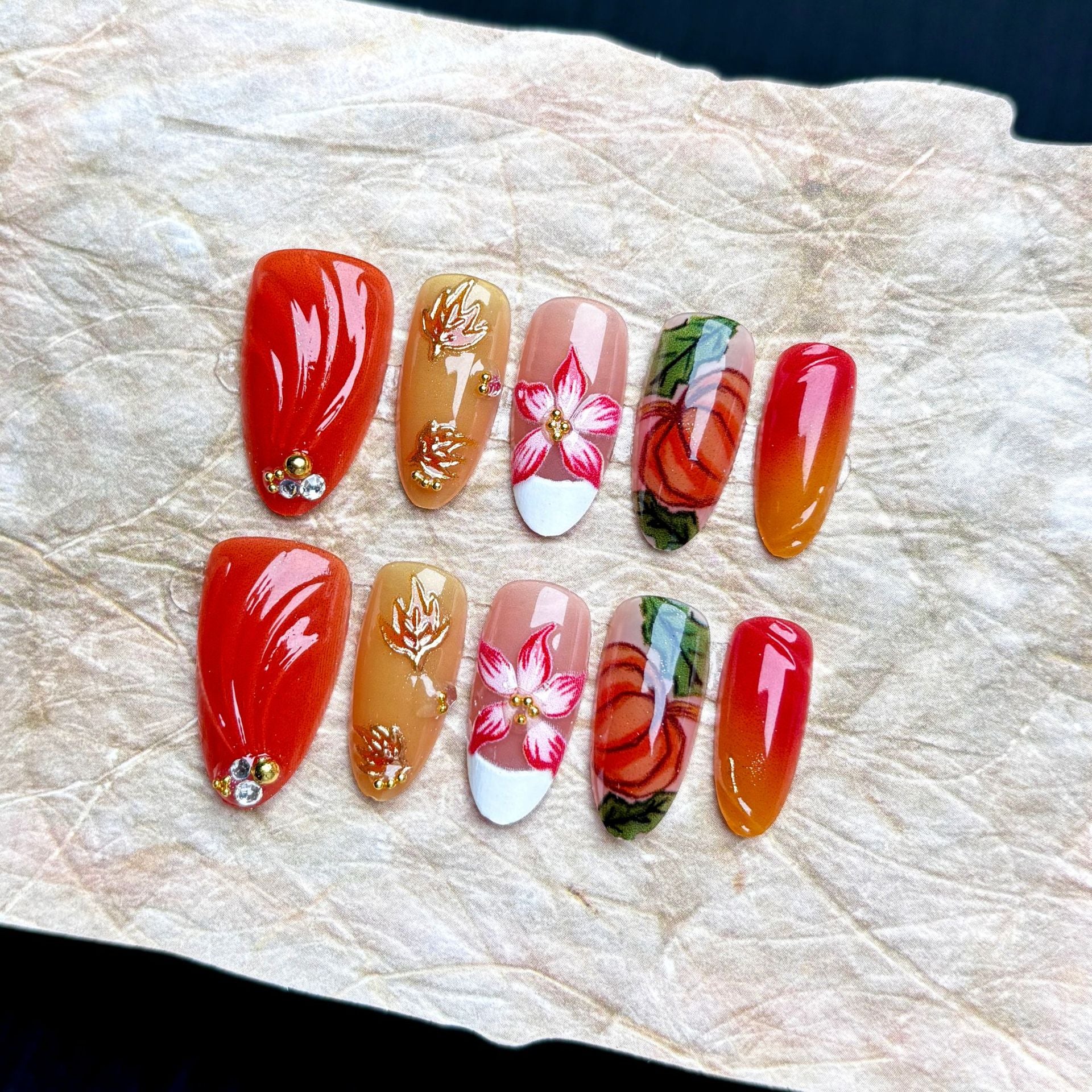 Caramel Pumpkin（Handmade press on nails）/10Pcs Almond Nails
