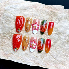 Caramel Pumpkin（Handmade press on nails）/10Pcs Almond Nails