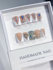 Love Diamond Sparkling（Handmade press on nails）/10Pcs Square Nails