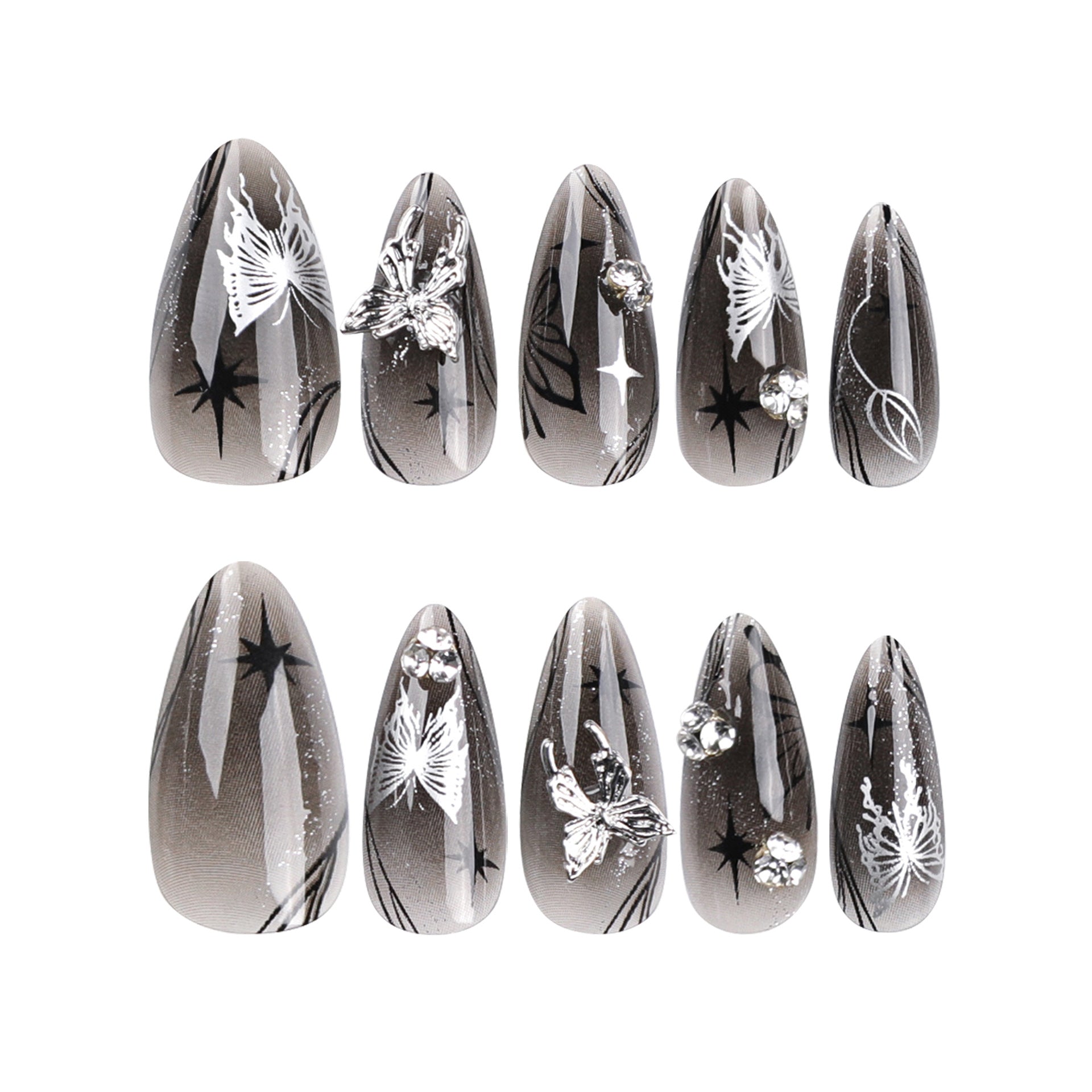 Ice Butterfly Press on Nails 24Pcs Long Almond Nails