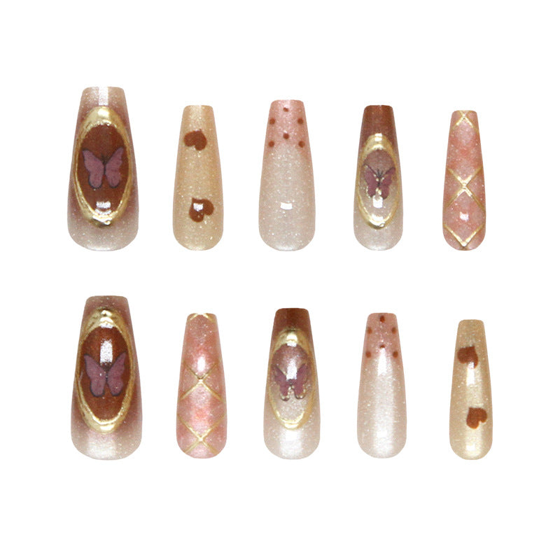 Plaid Butterfly Heart Cat Eye（Handmade press on nails）/10Pcs Ballerina Nails