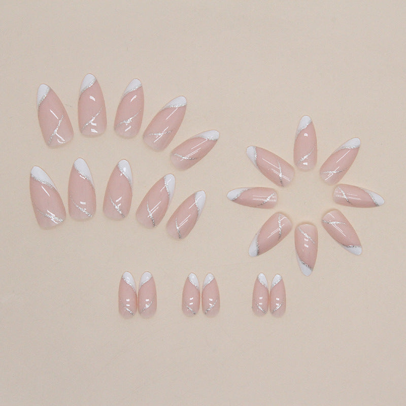 French Sweet Girl Press on Nails 24Pcs Medium Almond Nails