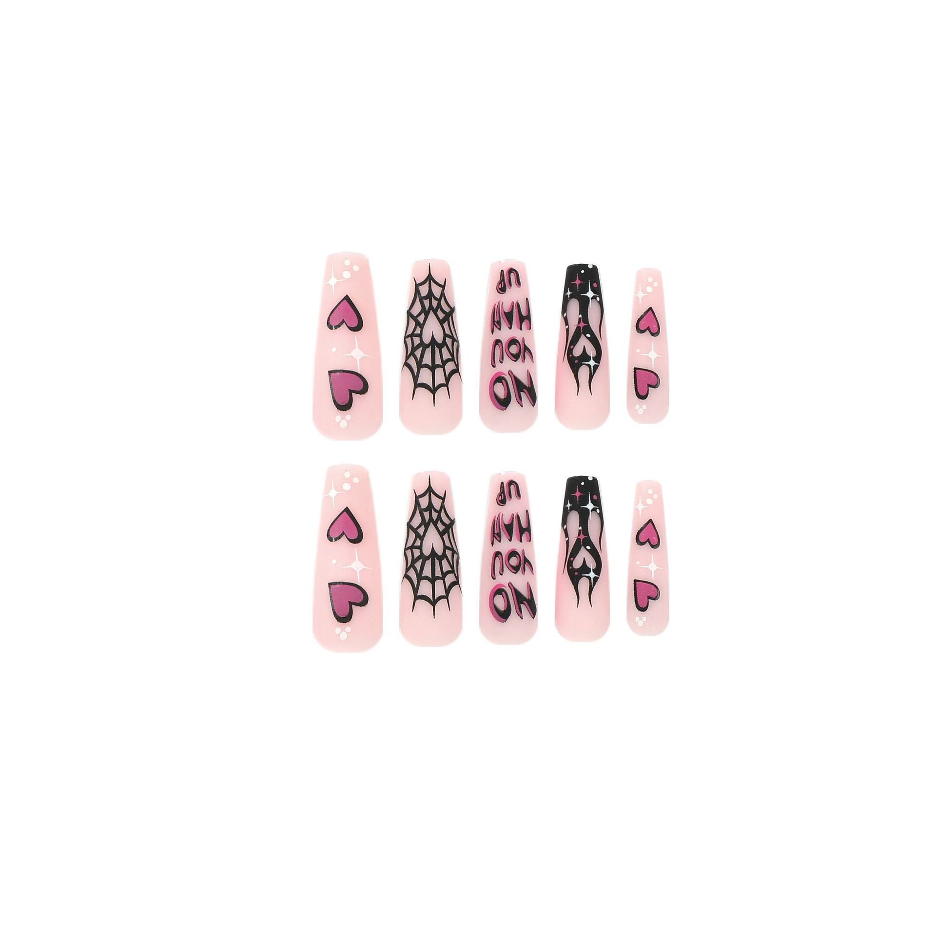 Ghost Love Flame Press on Nails 24Pcs Long Ballerina Nails  