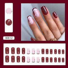 Simple Christmas Hat Press on Nails 24Pcs Short Squoval Nails