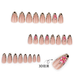 Leopard 3D Flower Press on Nails 24Pcs Medium Almond Nails