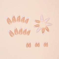 French Glitter Powder Handmade press on Nails / 24Pcs Almond Nails