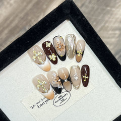 Cross Three-Dimensional Carved（Handmade press on nails）/10Pcs Almond Nails