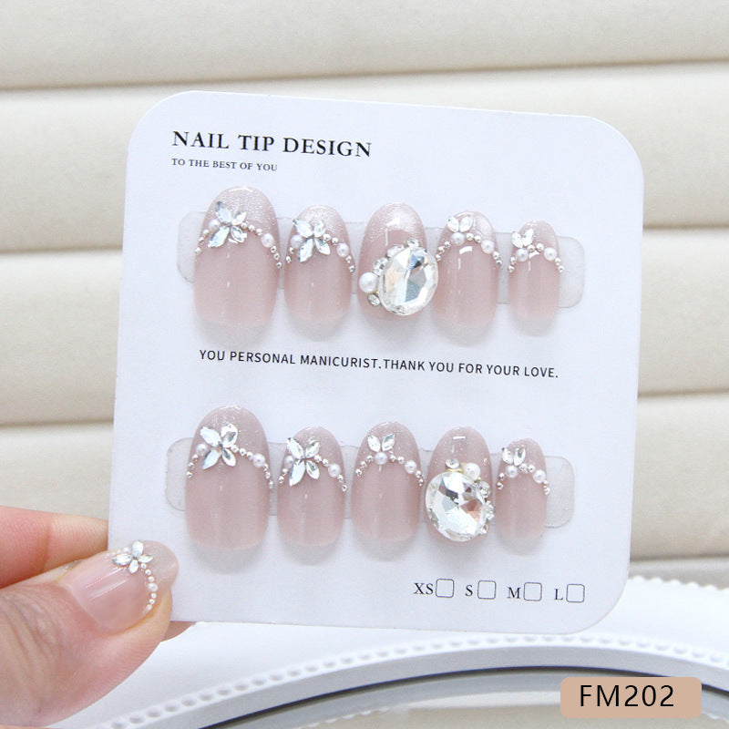 French Pearl Diamond（Handmade press on nails）/10Pcs Oval Nails