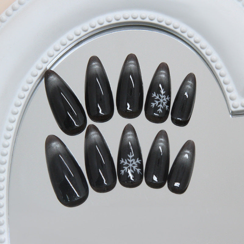 Galaxy Snowflake Cat Eye on Nails 24Pcs Medium Almond Nails