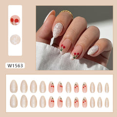 French Pattern Press on Nails 24Pcs Short Almond Nails