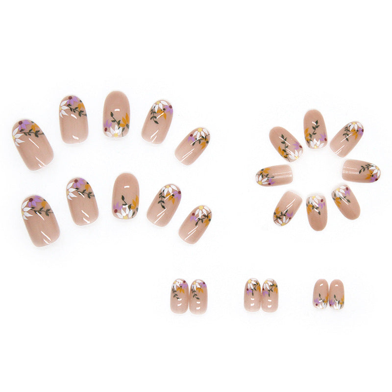 Flowers Handmade press on Nails / 24Pcs Oval Nails