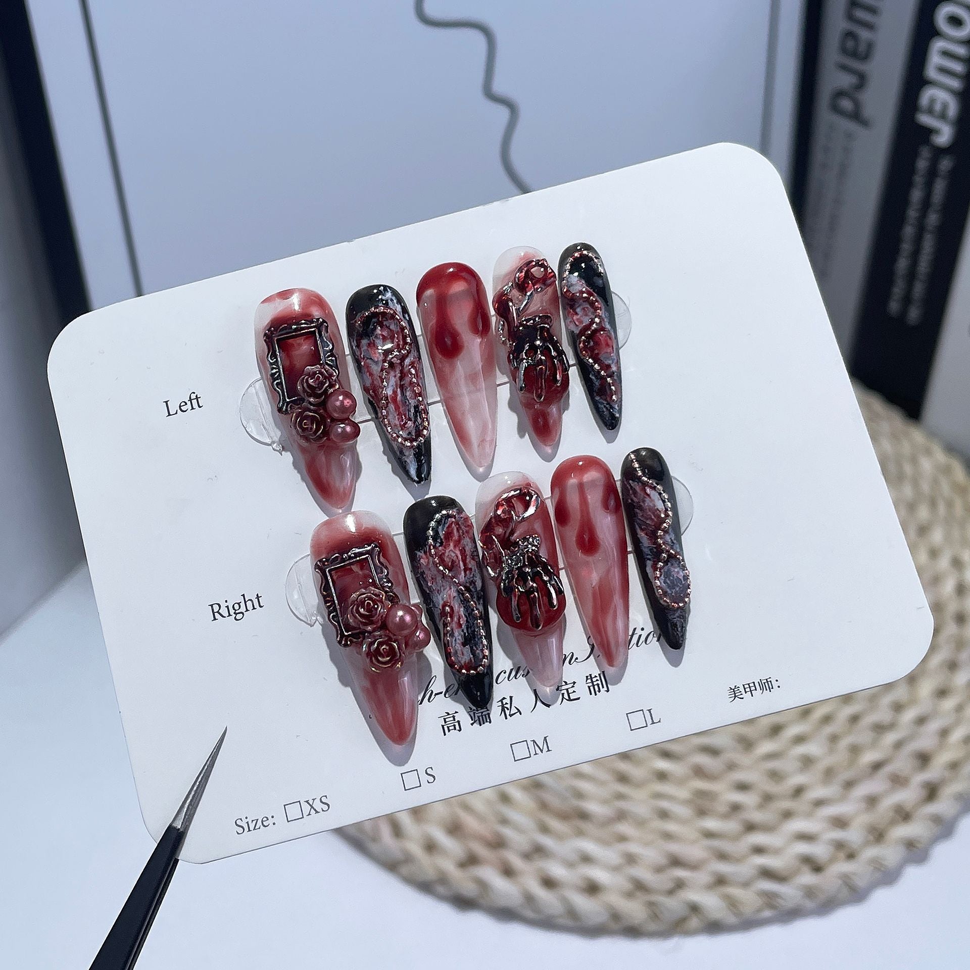 Halloween blood stained roses Handmade press on nails 10pcs