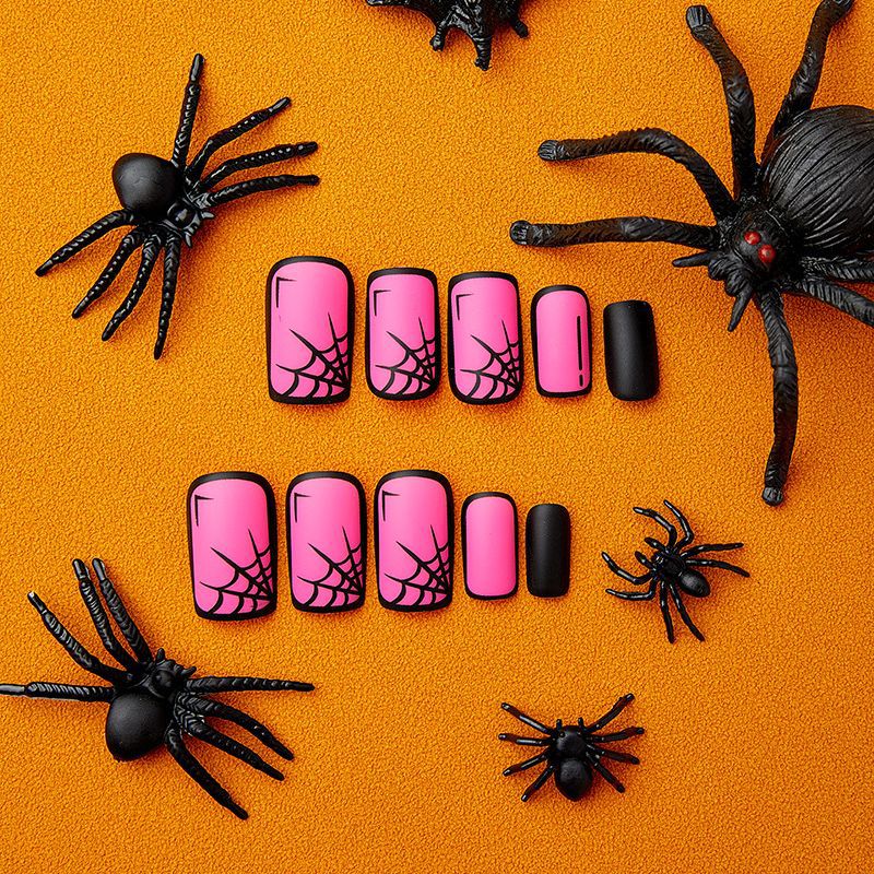 Comic Spider Web Press on Nails 24Pcs Medium Squoval Nails  