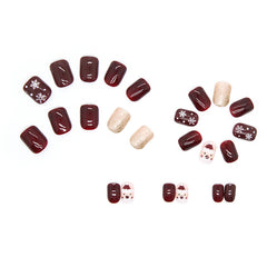 Danta Claus Snowflake Press on Nails 24Pcs Short Squoval Nails