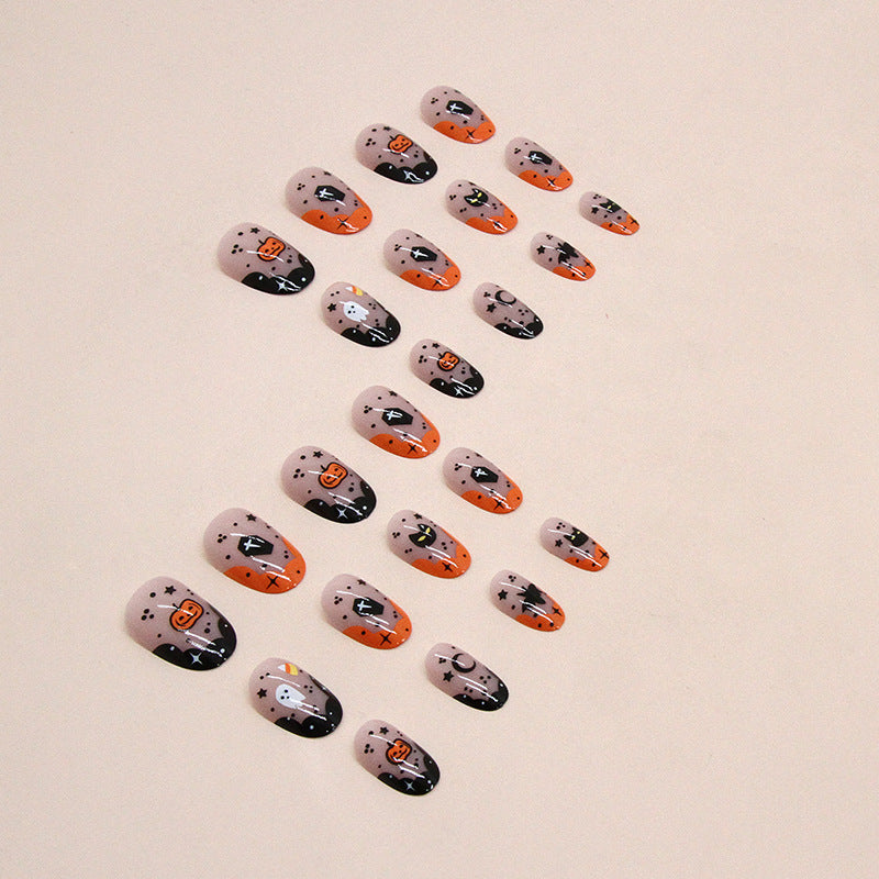 Cute Pumpkin Ghost Press on Nails 24Pcs Short Almond Nails  