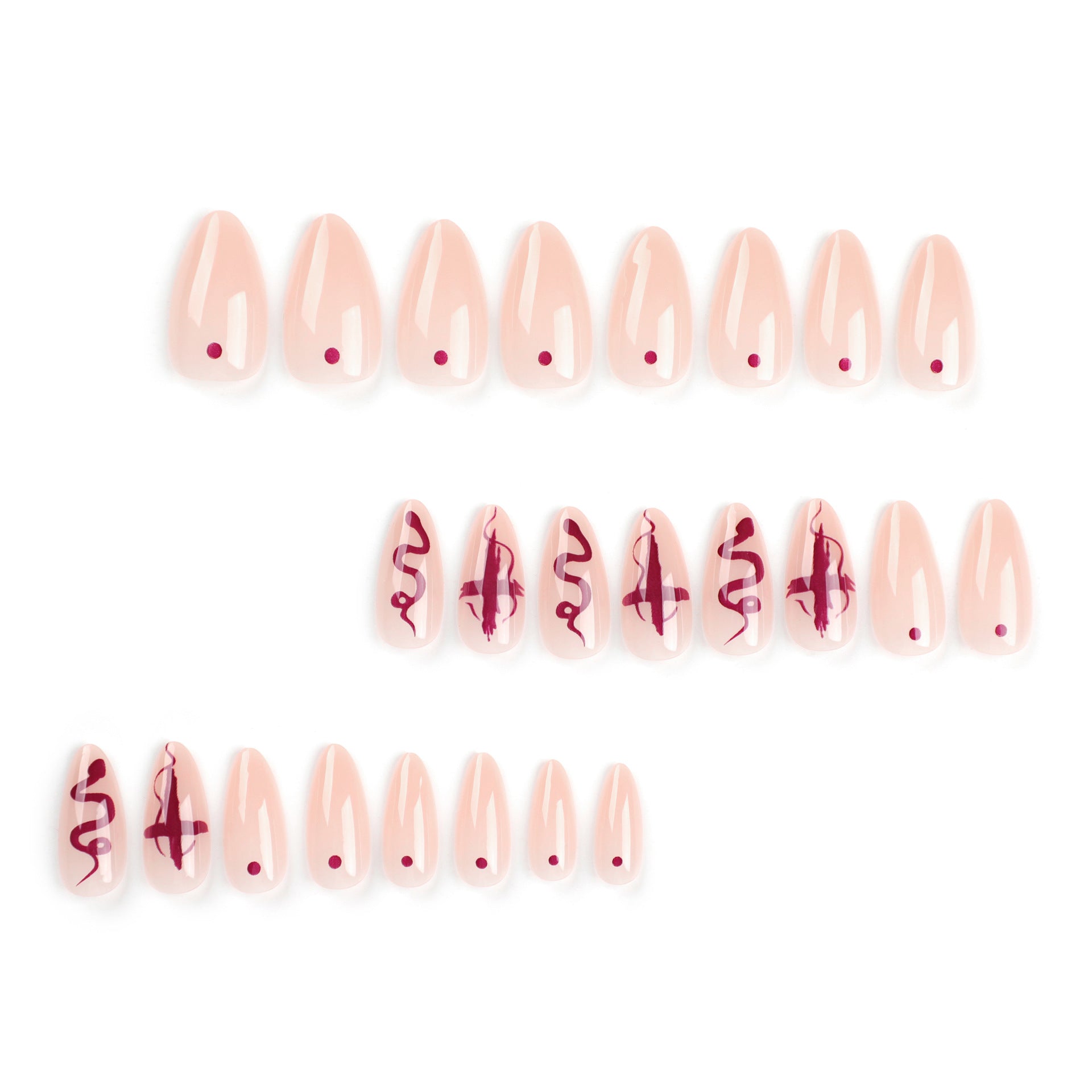 Cross Snake Press on Nails 24Pcs Medium Almond Nails