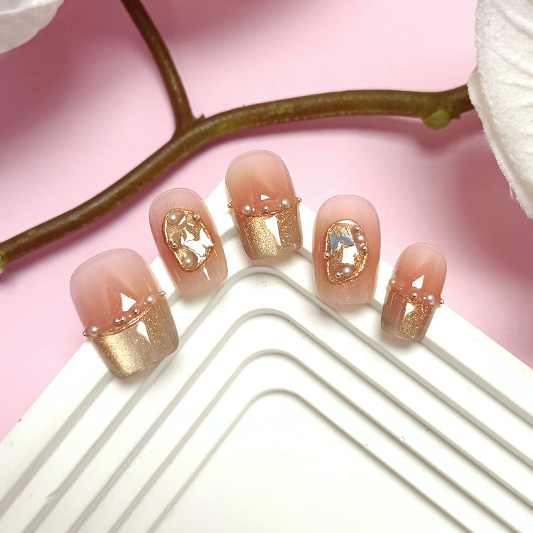 Sparkle Butterfly Cat Eye（Handmade press on nails）/10Pcs Squoval Nails