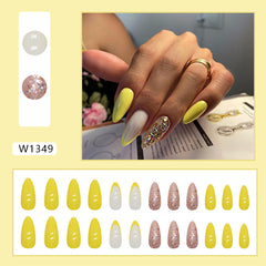 Shining Yellow Press on Nails 24Pcs Medium Almond Nails