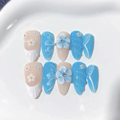 French Blueberry Flowers（Handmade press on nails）/10Pcs Almond Nails