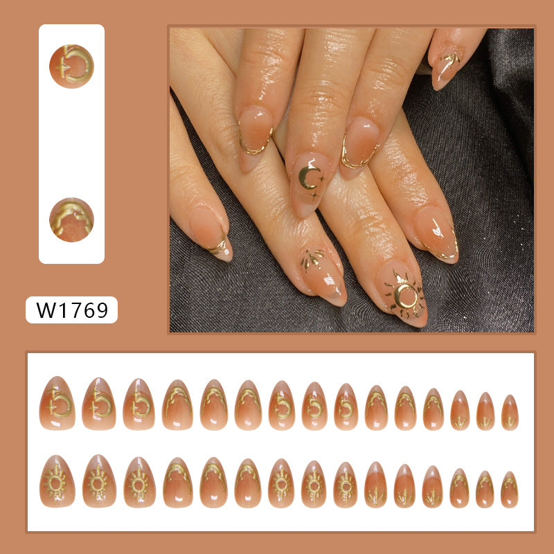 Sun French Press on Nails 24Pcs Short Almond Nails