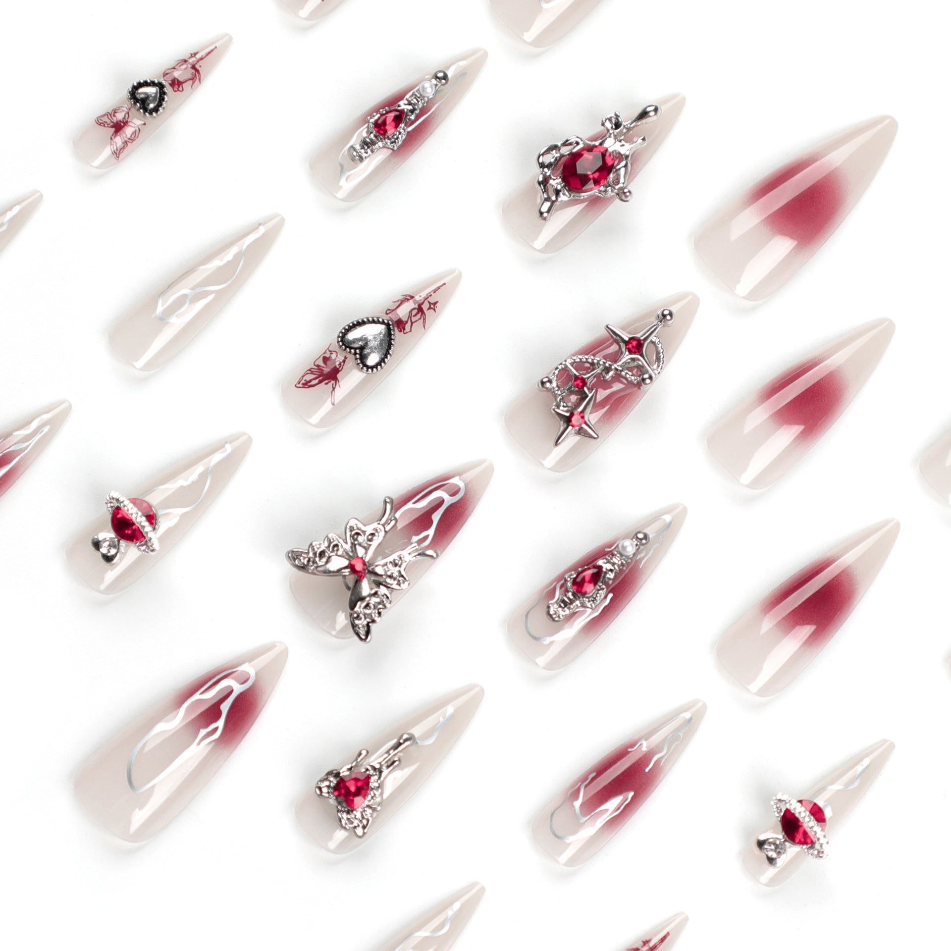 Vampire Red Crystal（Handmade press on nails）/24Pcs Stiletto Nails