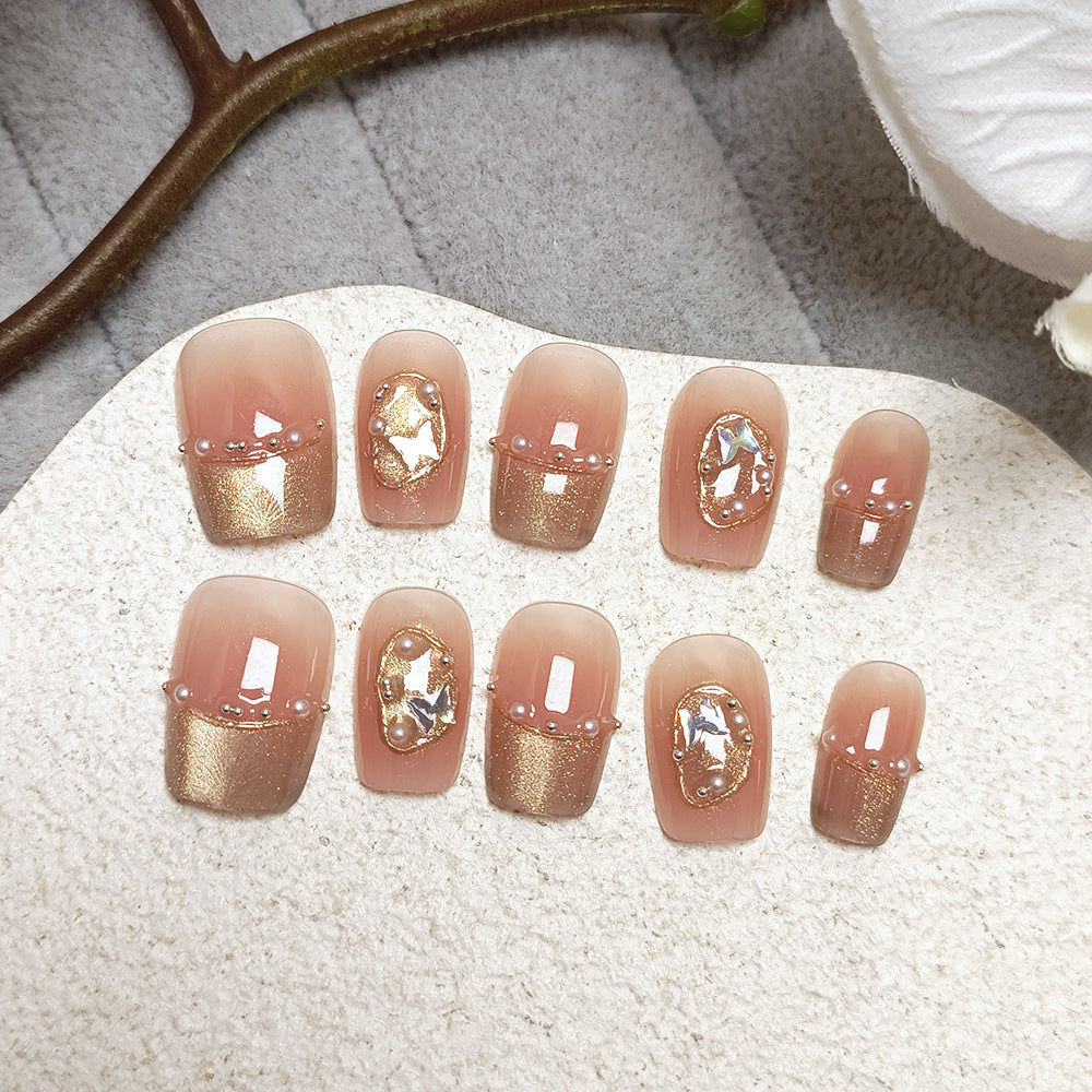 Sparkle Butterfly Cat Eye（Handmade press on nails）/10Pcs Squoval Nails